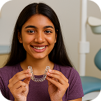 Dentist adjusting braces on a young girl, highlighting routine orthodontic care and teeth straightening for kids.
